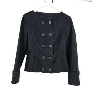 Hugo Boss Coat Jacket Black Wool Double Breasted Button Down Moto Rider Size 6